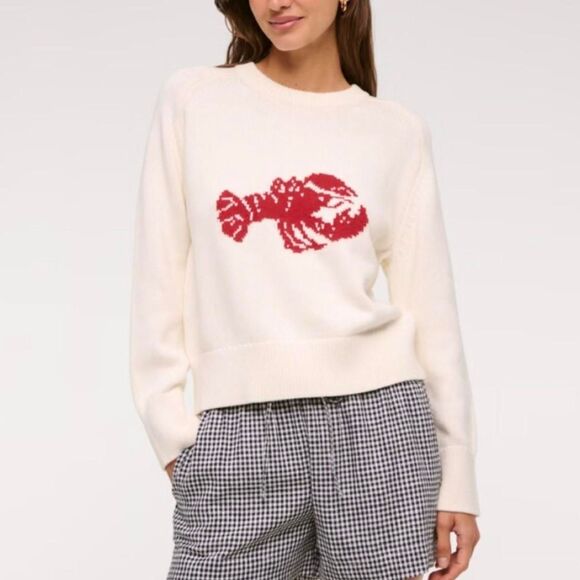 Abercrombie & Fitch Sweaters - Abercrombie & Fitch Viral Lobster Madeline Crewneck Sweater White Red Size Small